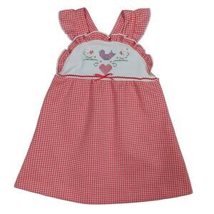 Vintage Little One's Houndstooth Red & White Pattern Toddler's Overall Dress 4T